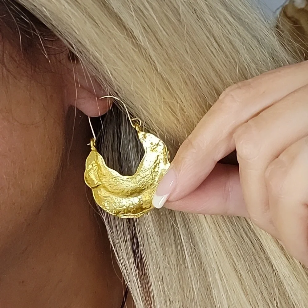 Anthropologie Hammered Gold Crescent Drop Earrings